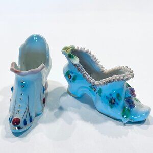 Miniature Porcelain Majolica Floral Shoes Hand Painted Occupied Japan